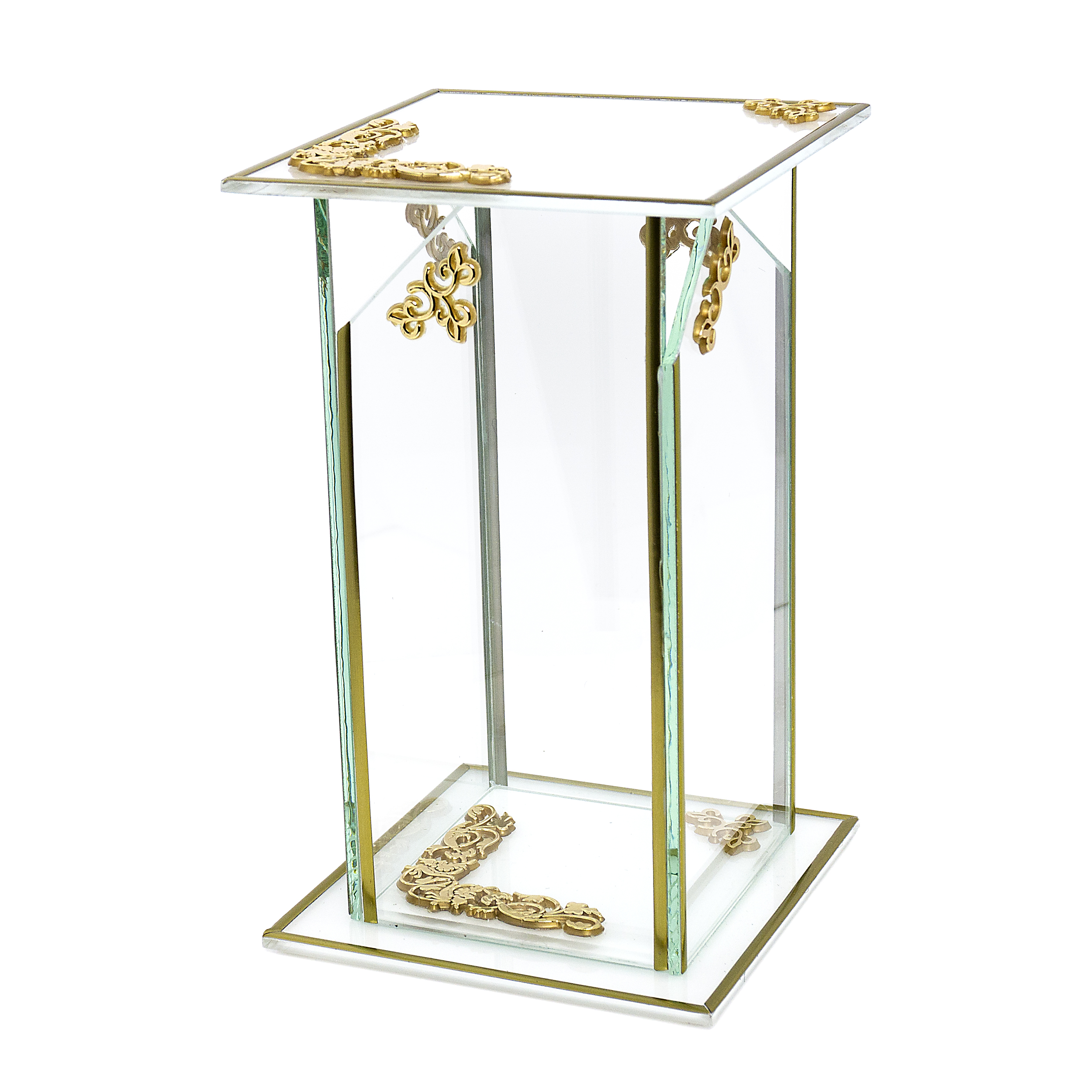 Znicz kapliczka GLASS KWADRAT DEKOR biało-złoty
