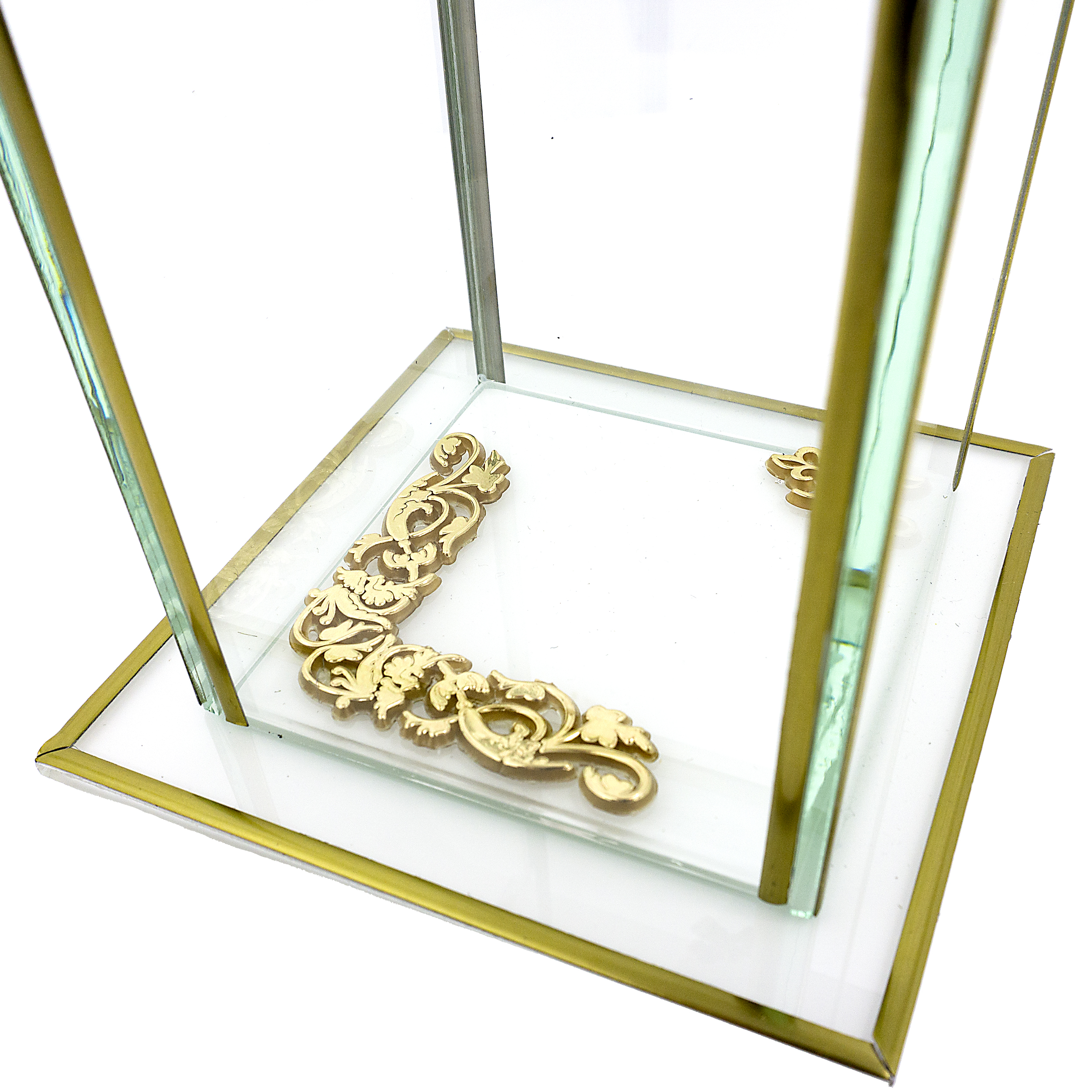 Znicz kapliczka GLASS KWADRAT DEKOR biało-złoty