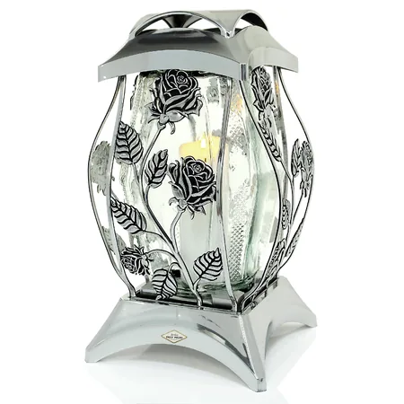 Znicz LAMPION RÓŻA PNĄCA METALIK srebrny