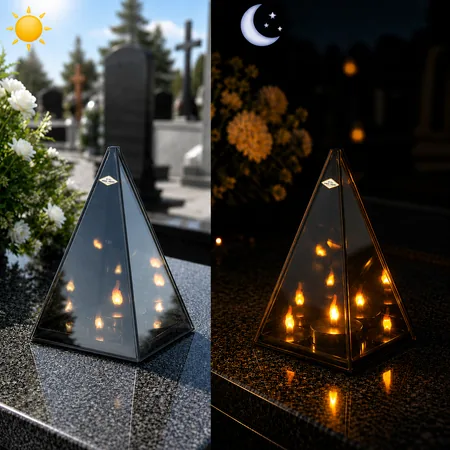 Znicz LED 3D TRÓJKĄT LUSTRO RUCHOMY PŁOMIEŃ